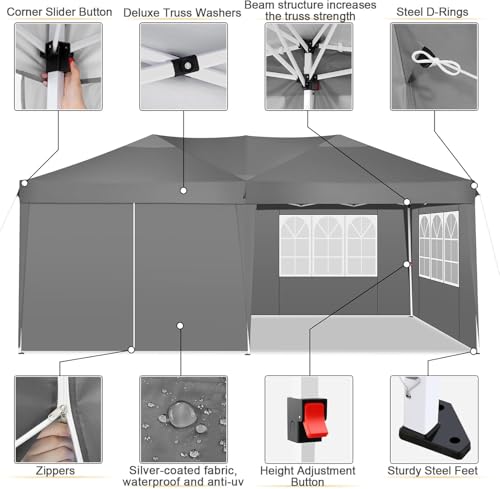 COBIZI 10x10 Pop up Canopy Tent Protable Canopy Tent with 4 Sidewalls Waterproof Commercial Instant Shelter for Parties, Wedding
