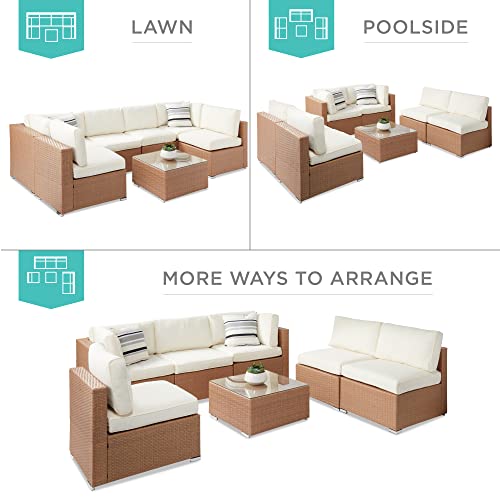 Best Choice Products 7-Piece Modular Outdoor Sectional Wicker Patio Conversation Set w/ 2 Pillows, Coffee Table, Cover Included - Gray/Navy