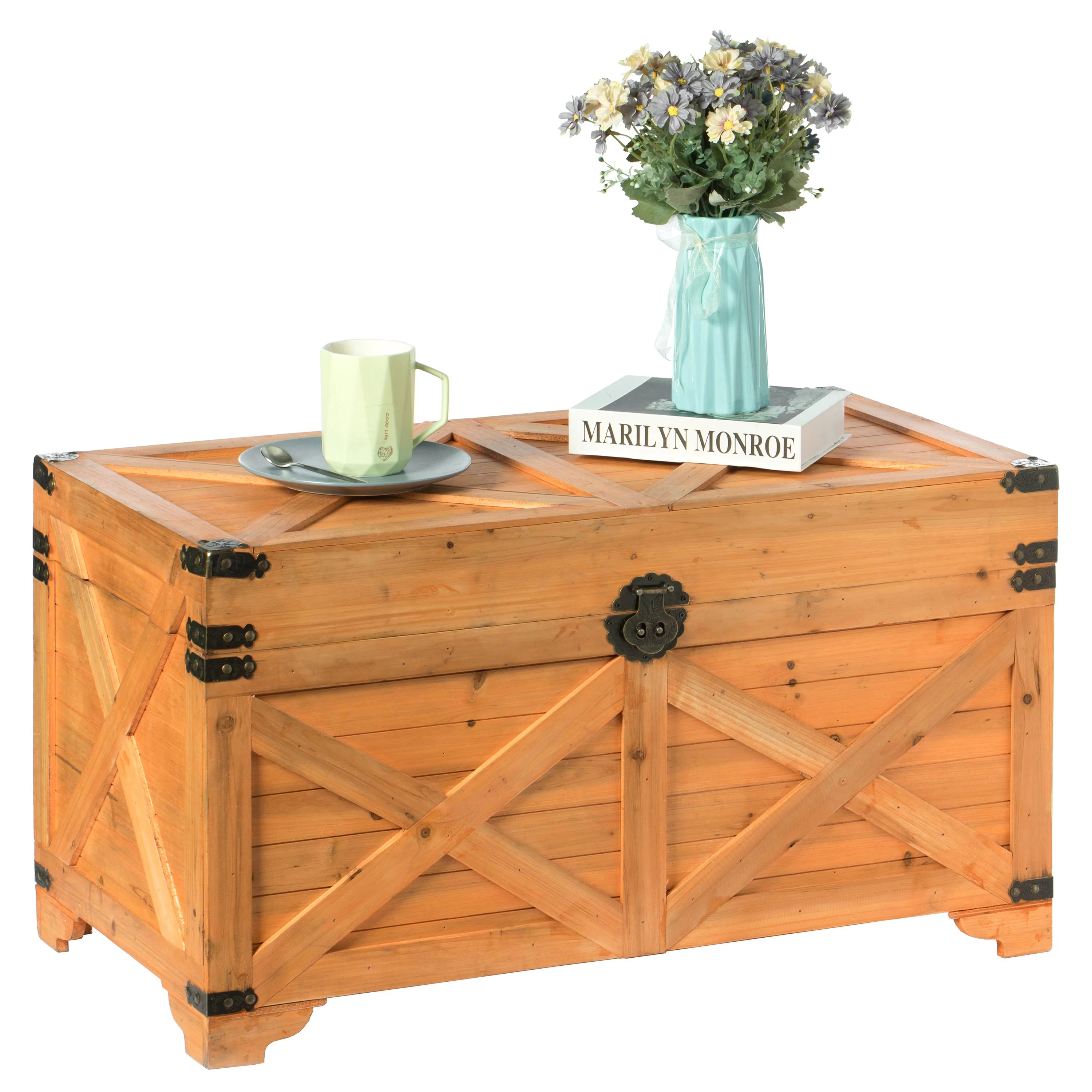Barn Design Large Decorative Farmhouse Wooden Storage Trunk Chest
