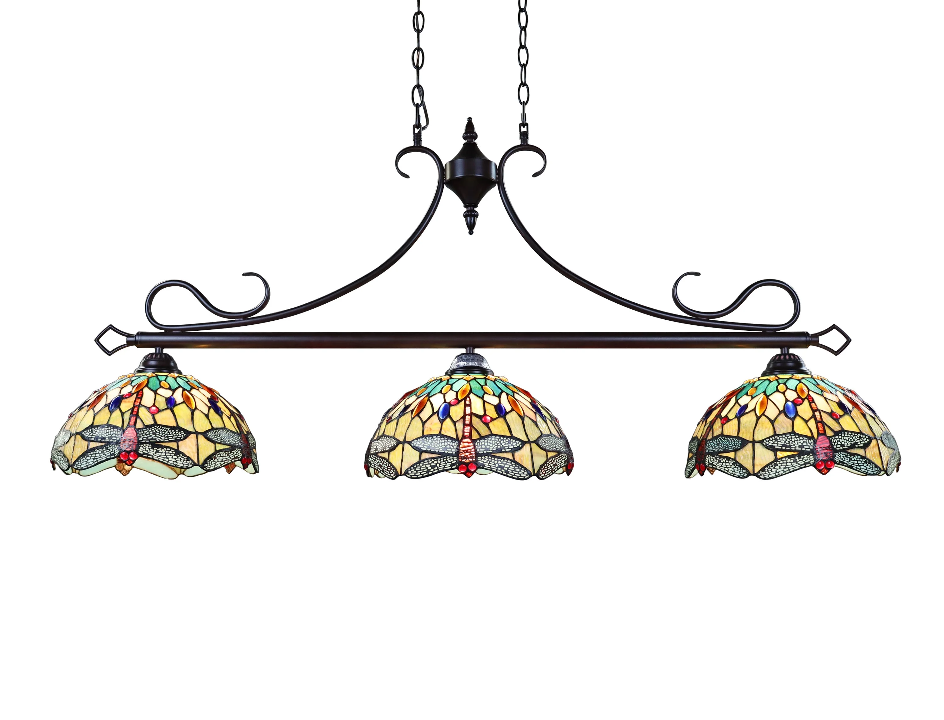 Radiance Goods Dragonfly Tiffany-Style Dark Bronze 3 Light Island Pendant 48" Wide