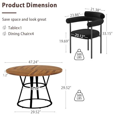 STHOUYN 47” Round Dining Table Set for 4, Small Round Kitchen Table with 4 Boucle Dinner Chairs