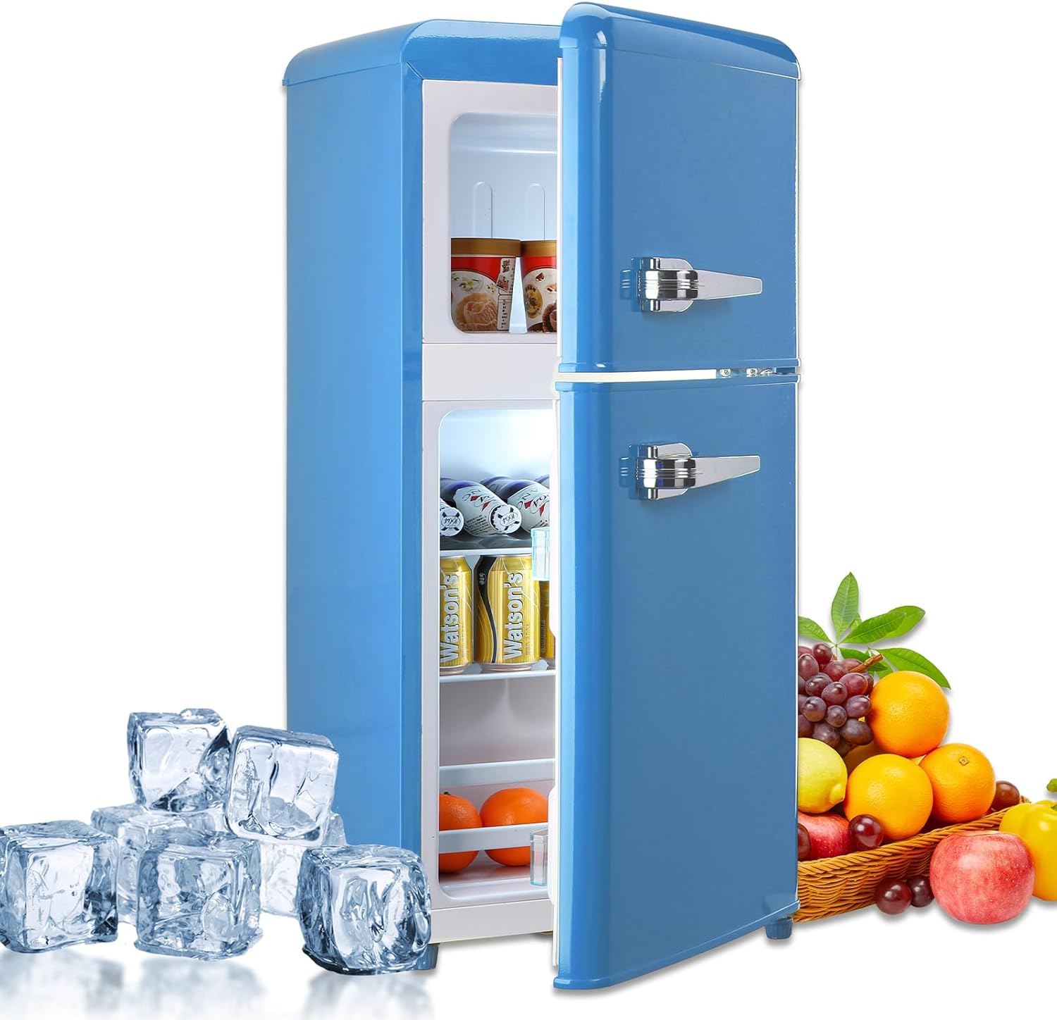 Compact Refrigerator Double Door Mini Fridge with Freezer, 3.5 Cu.ft Mini Refrigerator with 7 Level Adjustable Thermostat for Office, Dorm, Apartment