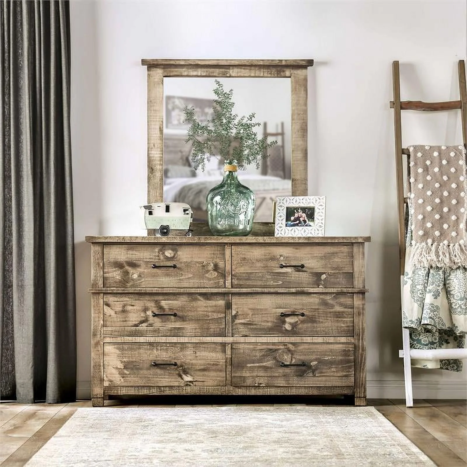 Furniture of America Farla Wood 2-Piece Dresser and Mirror Set in Ash Brown
