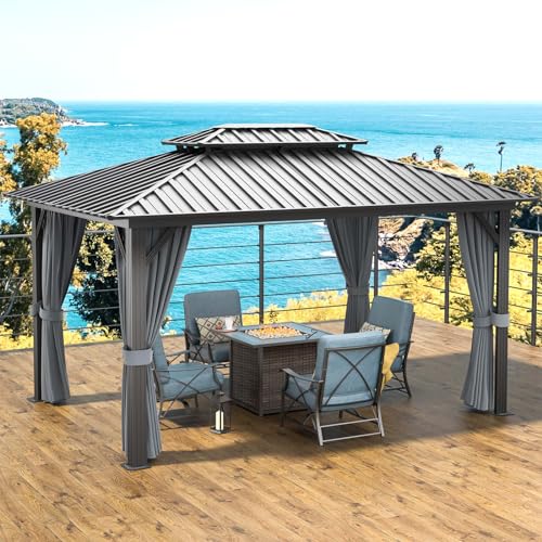 Aoxun 10' X 12' Hardtop Gazebo, Aluminum Metal Outdoor Gazebo with Galvanized Steel Double Roof