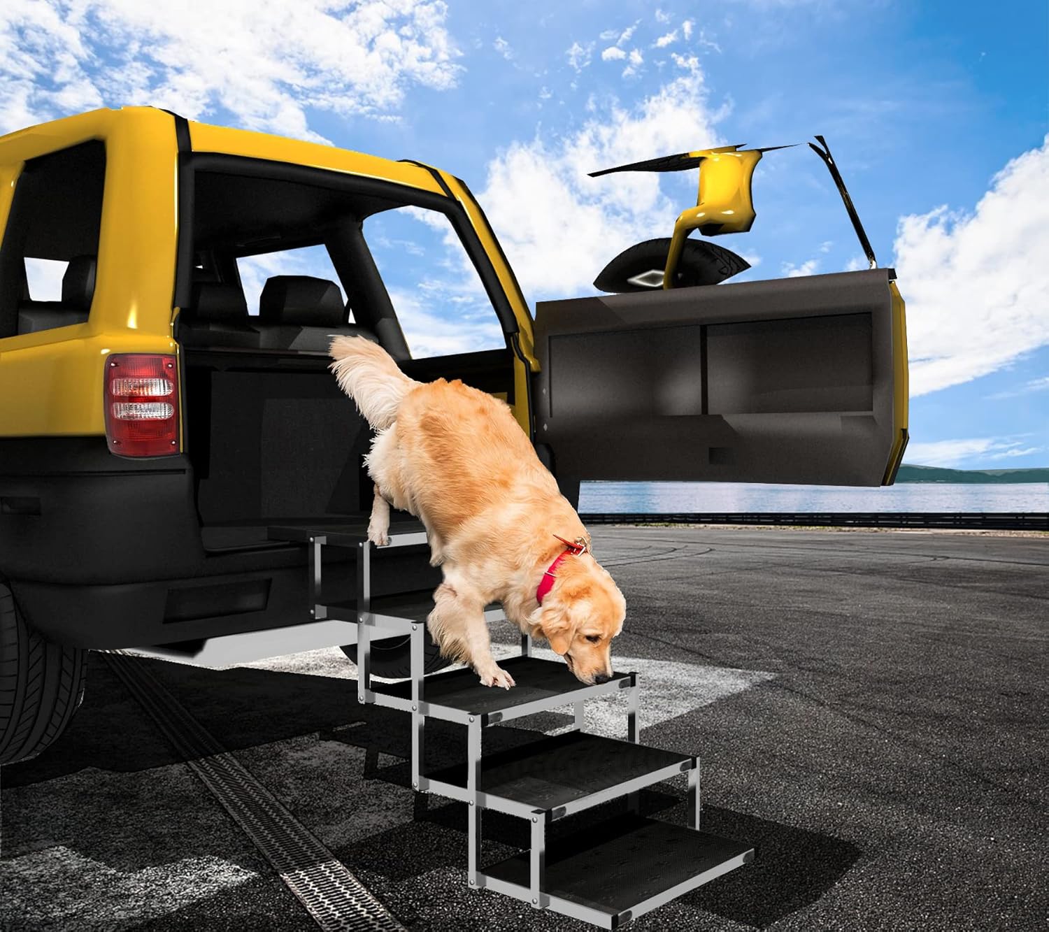 Adjustable Pet Ramp for All Dogs and Cats - Folding Portable Dog Ramp for Couch or Bed with Non Slip Carpet Surface
