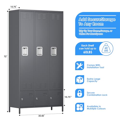 6 Door Metal Storage Locker 18 Hooks,Metal Locker for Employees with Lock for School Garage Office Gym Bedroom,Assembly Required