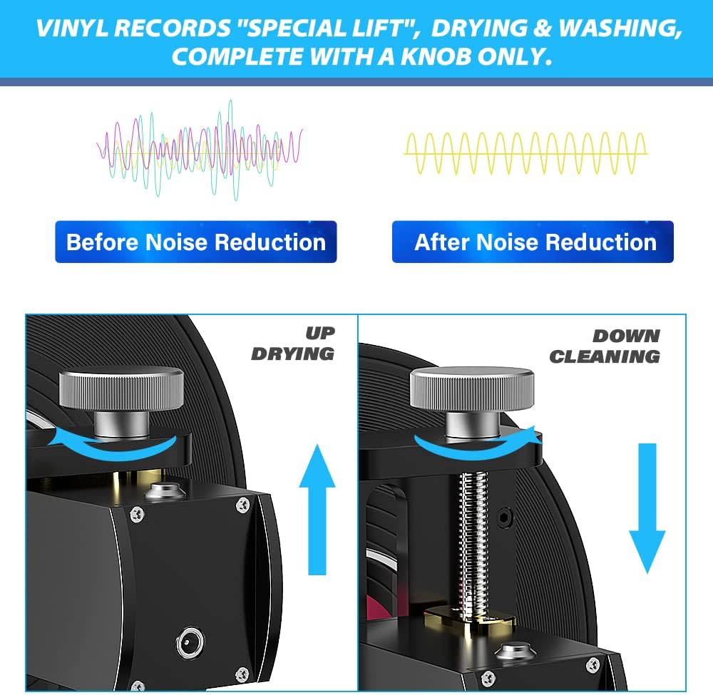 WEWU ROUNDS LP Vinyl Record Ultrasonic Cleaner with Records Bracket 1-5 Records Per Batch Raising Descending Auto-Drying (Gray Mechanical)