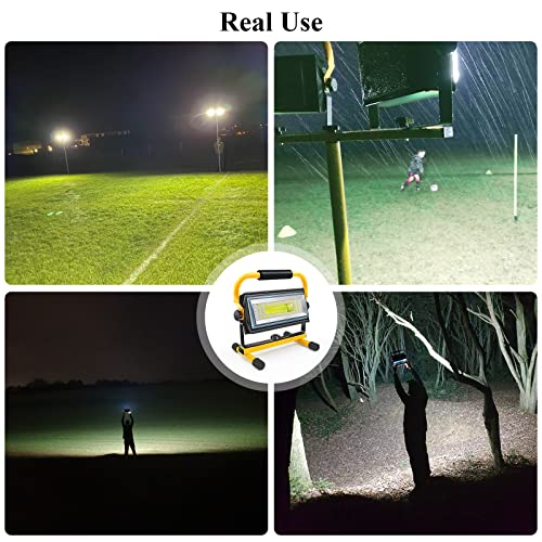 100W COB Rechargeable Work Light, 7000LM Cordless LED Work Lights, Waterproof Portable Flood Light with Stand for Outdoor Camping, Hiking, Garage