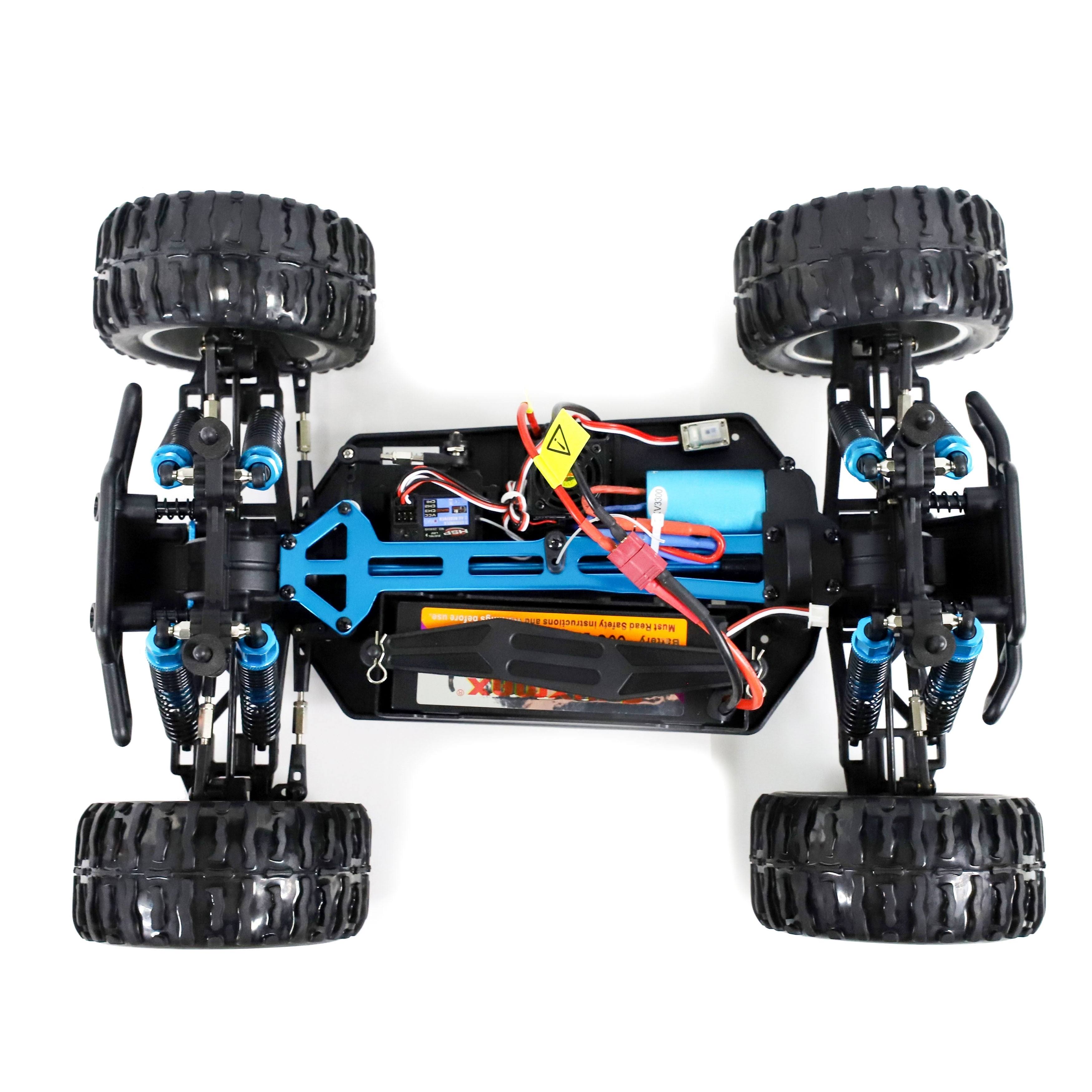 Aleko Rccar05 Brushless Pro Off-Road 4WD Electric Powered RC Truck - 1:10 Scale - Light Blue and Yellow Flame Design