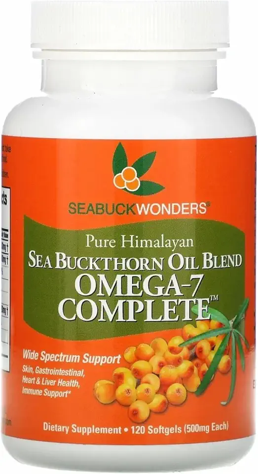 Organic Sea Buckthorn Oil, Omega-7 Complete, 120 Count, with Omega 3, 6 & 9, Supports Hair, Skin & Nail Health, 1000mg per Serving