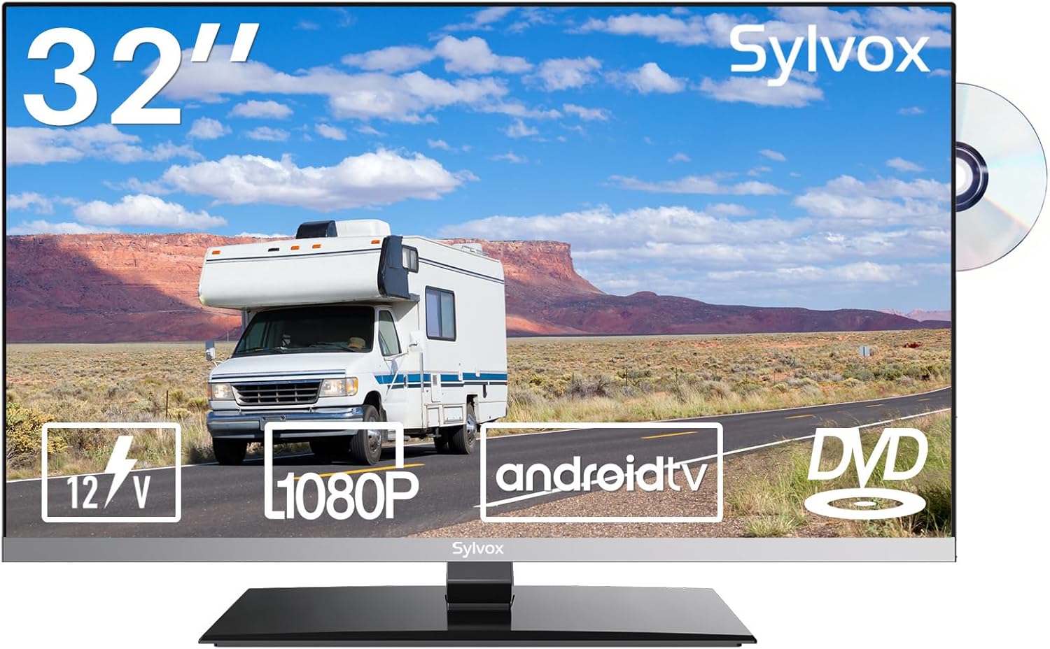 SYLVOX RV TV, 32 inches 12/24V TV for RV 1080P Full HD Smart TV, Built-in APP Store, Support WiFi Bluetooth