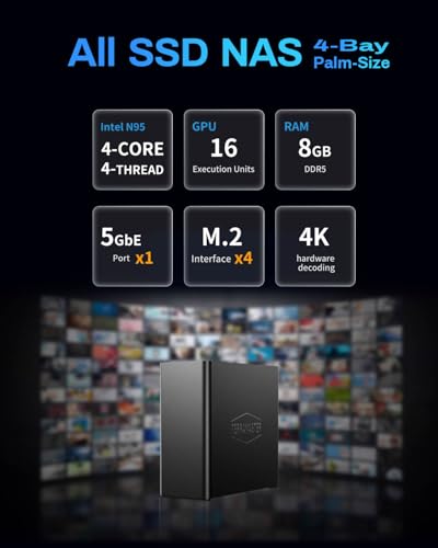 TERRAMASTER F4 SSD NAS Storage - 4Bay All SSD NAS Server N95 QuadCore CPU, 8GB DDR5 RAM, 5GbE Port