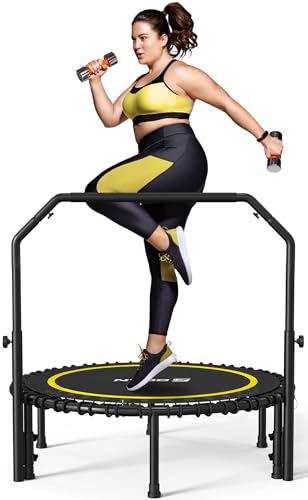 BCAN 450/550 LBS Foldable Mini Trampoline, 40"/48" Fitness Trampoline with Bungees, U Shape Adjustable Foam Handle