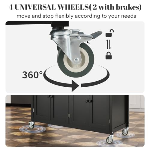 Rovibek Kitchen Island with Drawers 53 in Rolling Island Cart Mobile Solid Wood Portable Islands on Wheels with Storage Cabinet & Drawers, White