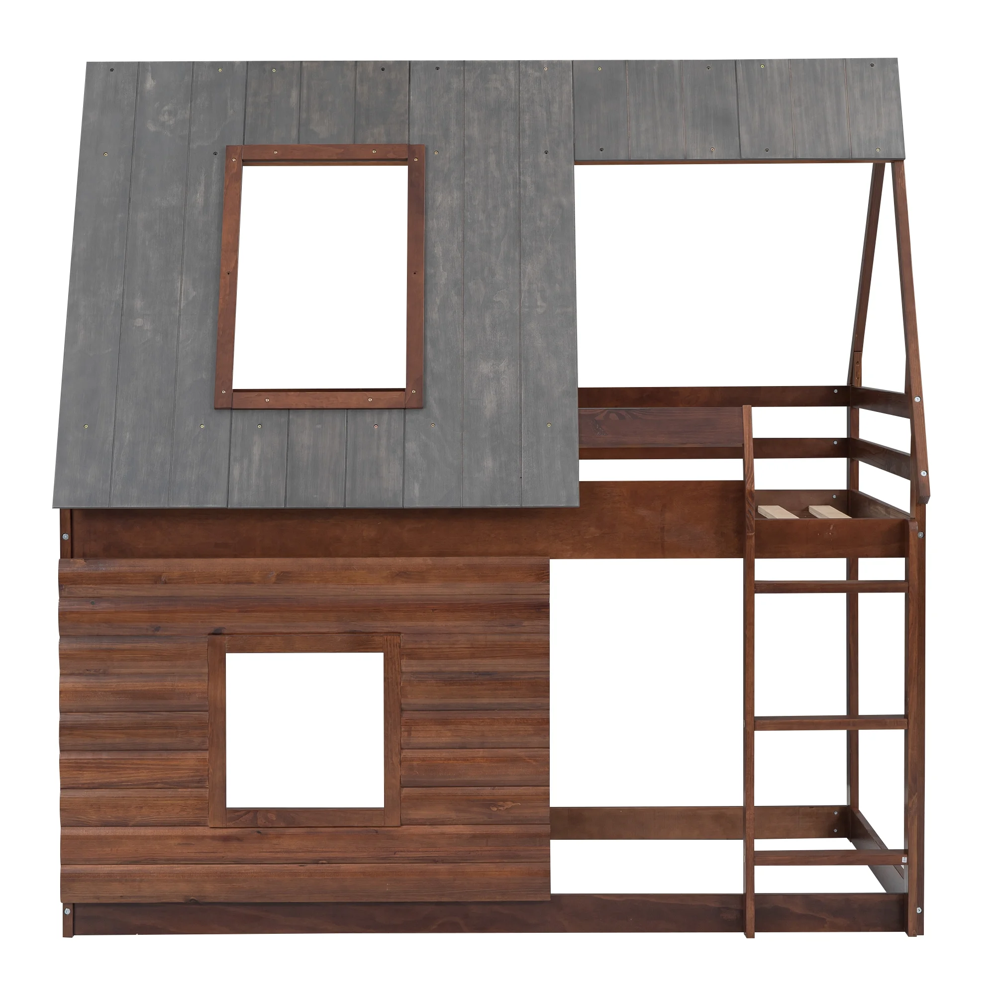 EUROCO Twin over Twin House Bunk Bed with Roof for Kids Bedroom, Grey