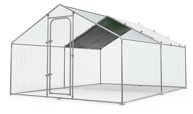 GOWE Large Chicken Coop Metal Chicken Run Walk-in Poultry Cage Spire-Shaped with Waterproof and Anti-Ultraviolet Cover for Backyard and Farm Outside