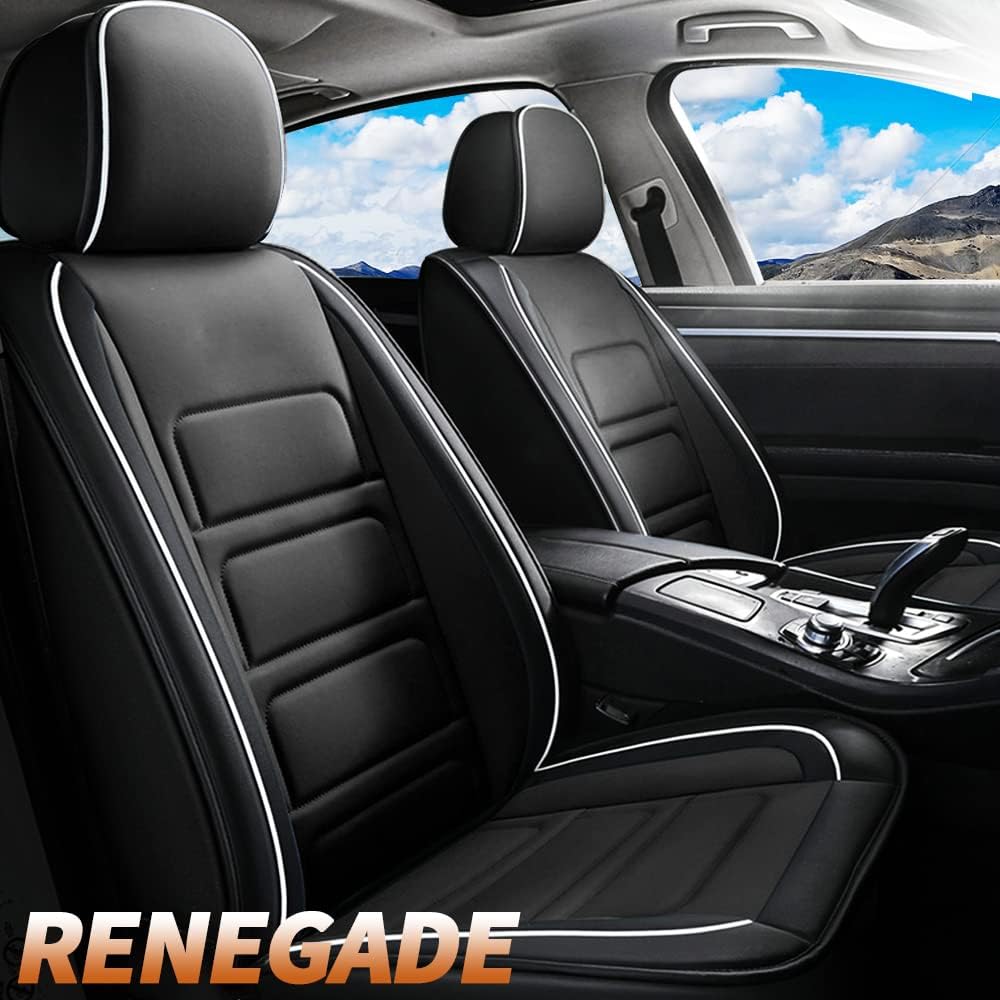 Car Seat Covers Custom Fit Full Set Seat Covers Compatible with Jeep Renegade 2015-2022 Waterproof Faux Leather Vehicle Cushion Cover with Airbag