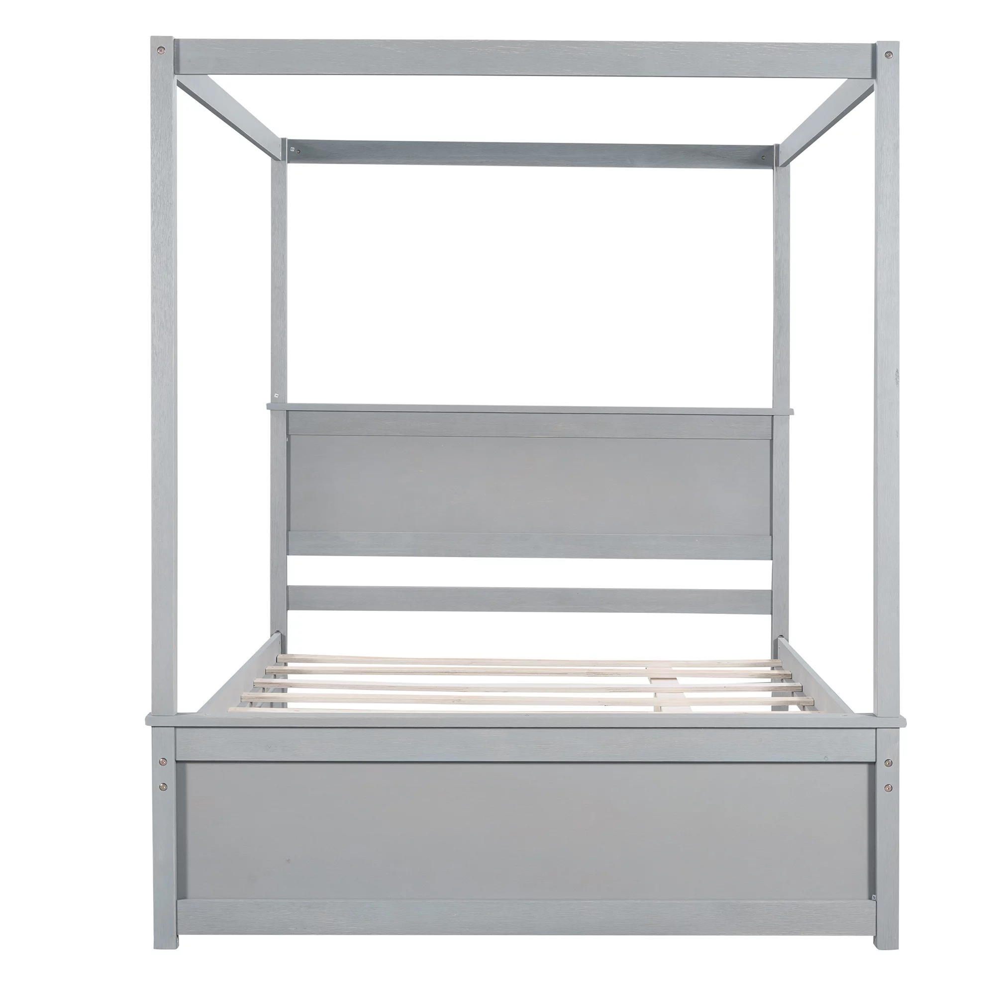 Dcenta Wood Canopy Bed with Trundle Bed ,Full Size Canopy Platform bed With Support Slats .No Box Spring Needed, Gray