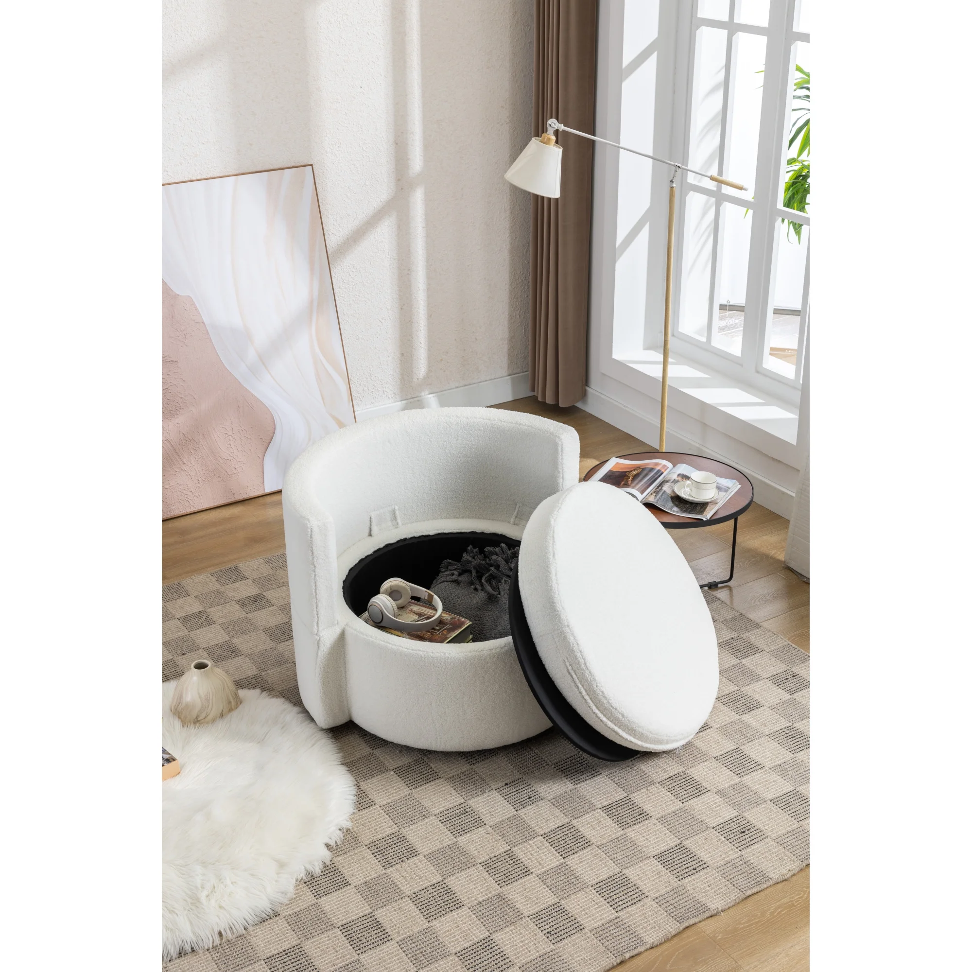 Swivel And Storage Chair For Living Room,Ivory