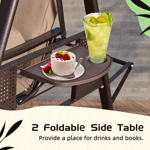 YOLENY Oversized Outdoor Porch Swing with Hardtop, 3 Seat Patio Swing with 2 Side Cup Holder, 3-in-1 Convertible Backrest Swing Bed with Cushion