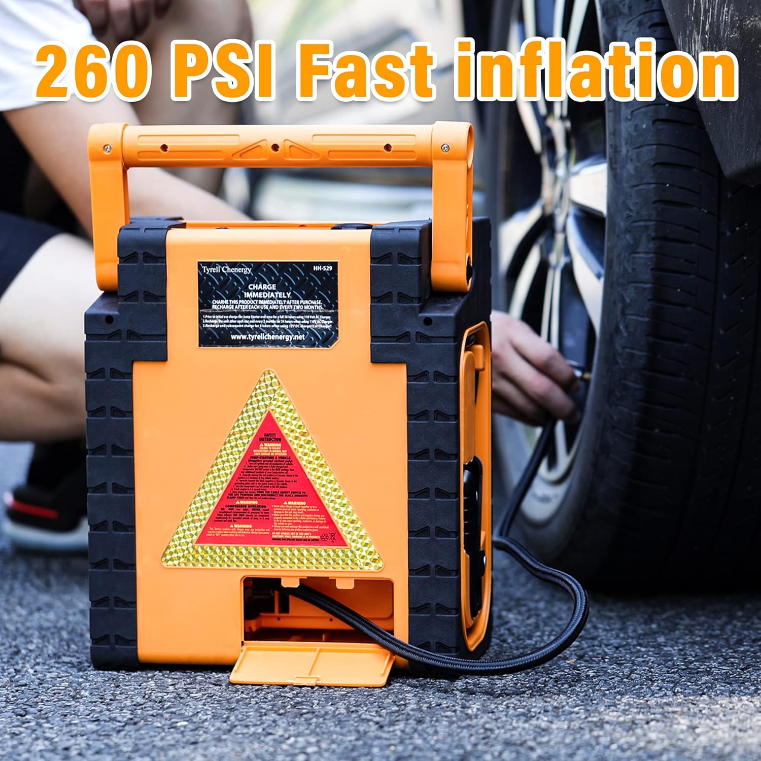 Solar Car Jump Starter 12V 1400 Peak AMPS 8-in-1 Multi Function Power Station with Digital Air Compressor, 400W Inverters, 5V USB Ports