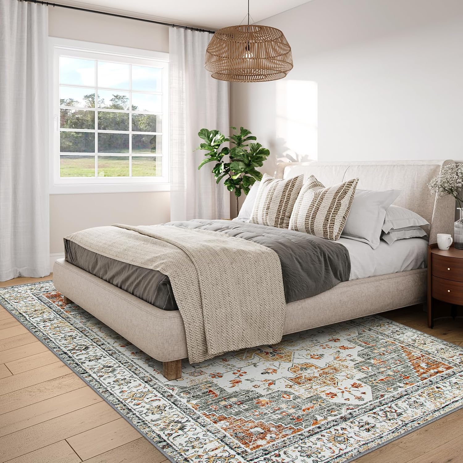 Moynesa Ultra-Thin Vintage Area Rug 6x9, Large Living Room Rugs for Bedroom Aesthetic, Washable Carpet for Under Dining Room Table