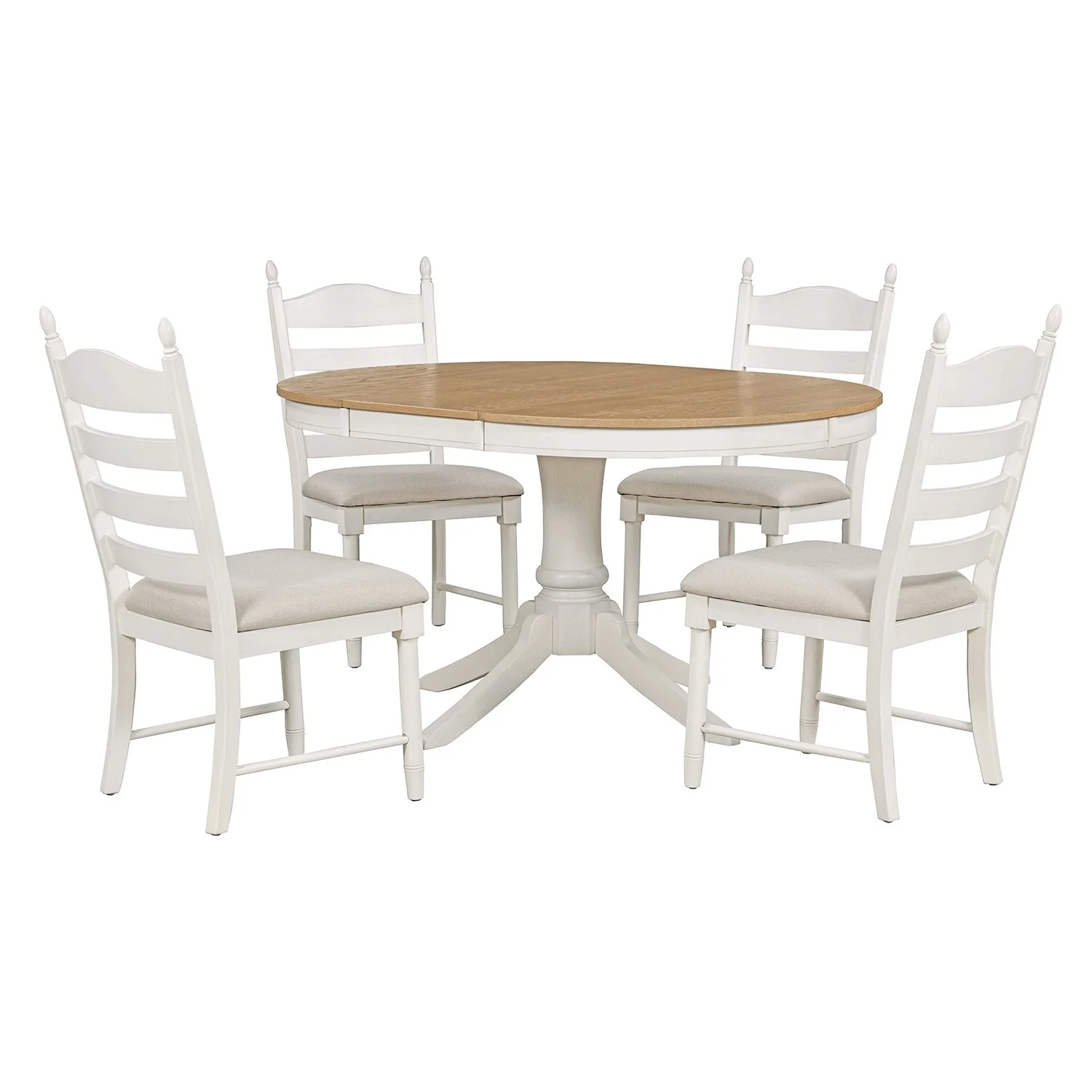 5-Piece Dining Table Set,Extendable Table and 4 Upholstered Chairs Natural+White