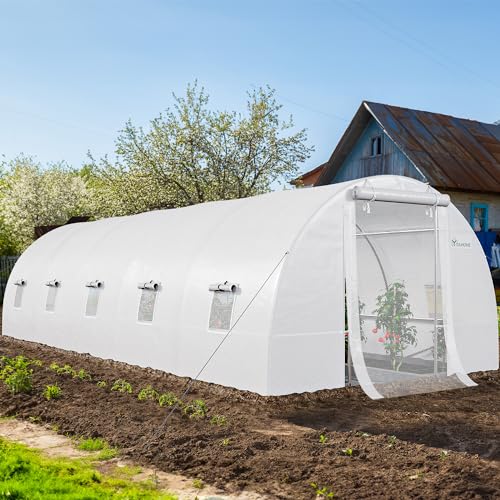 YITAHOME 44x10x7ft Greenhouse Extra Large Heavy Duty 4 Zipper Doors Outdoor Greenhouses 24 Windows Walk in Tunnel Green House Plant Gardening