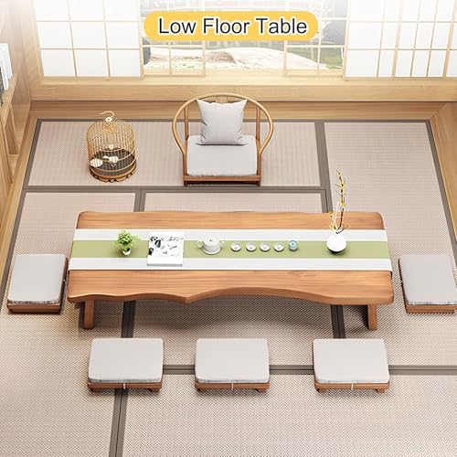 Japanese Floor Table, Solid Wood Low Table for Sitting On The Floor, Low Coffee Table for Living Room, Party Table Dining Tea Table(120x60x35cm)