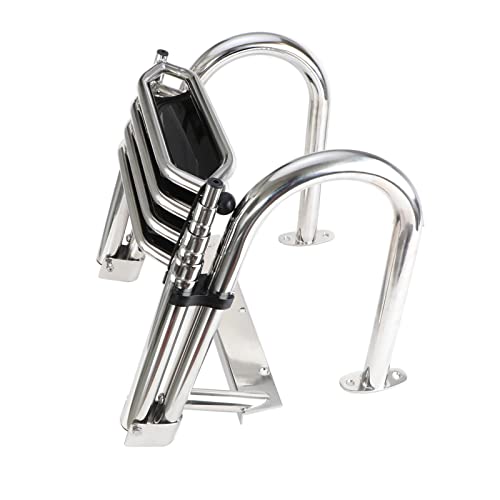 4 Steps Telescoping Boat Ladder Reinforce Dock Ladder Heavy Duty Swim Deck Ladder with Hand Railings and Extra Wide Steps