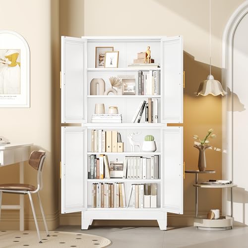 75.2" Tall Metal Pantry Cabinet, Storage Cabinets with 4 Door and 4 Adjustable Shelves, Black Kitchen Pantry Storage Cabinet