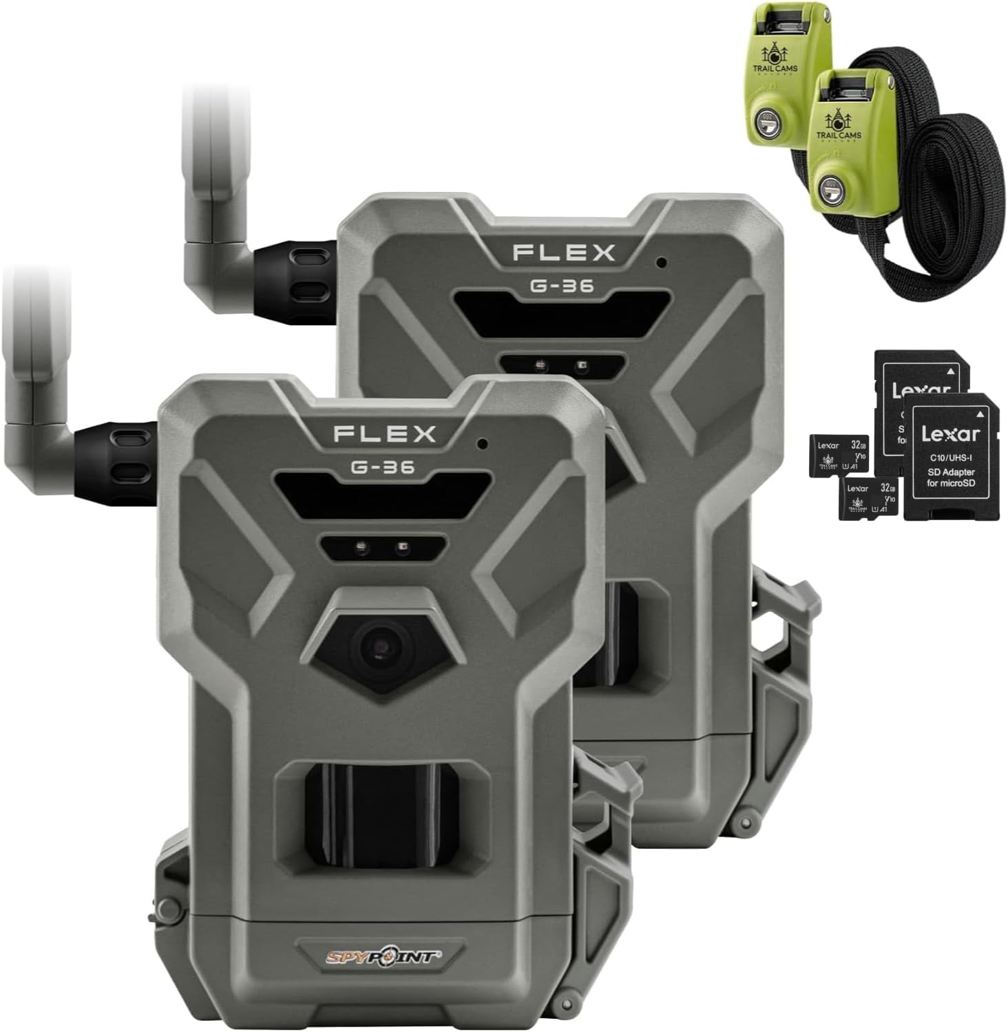 SPYPOINT Flex G-36 Twin Pack Cellular Trail Camera, 36MP Photos and 1080p Videos with Sound, GPS Enabled, Dual-Sim LTE Connectivity