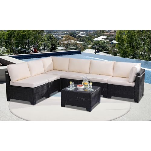 KIGOTY Patio Furniture Set 7 Pieces Conversation Sets, Outdoor Sectional Sofa
