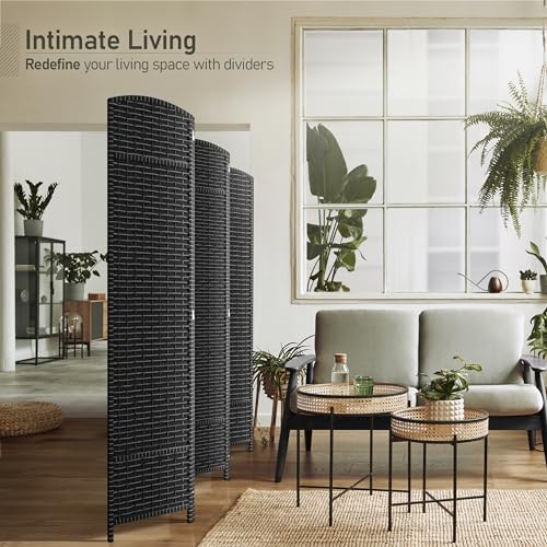 Sorbus 8-Panel Black Room Divider with Double Hinged Panels, 6 ft Tall Folding Privacy Screen