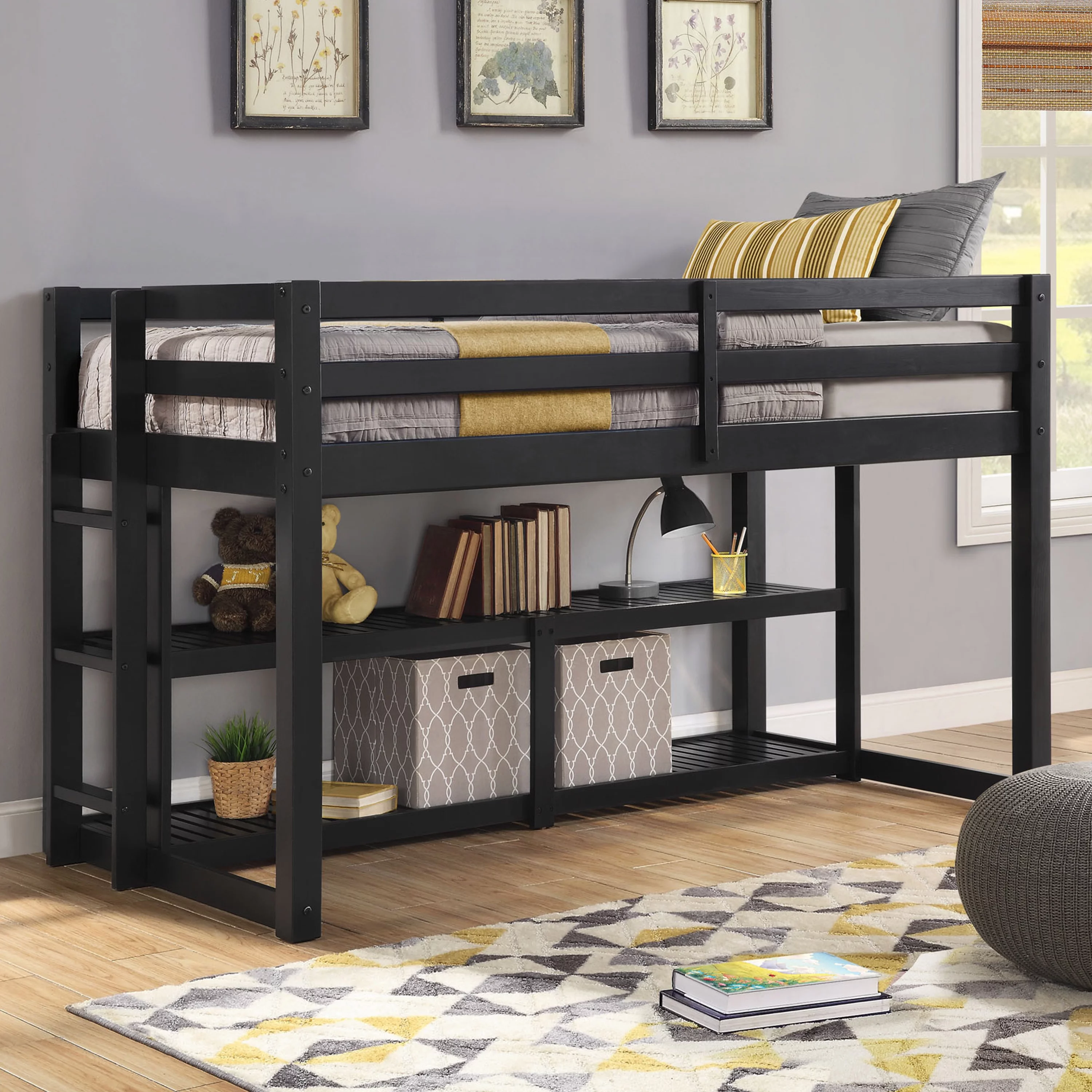Better Homes and Gardens Greer Twin Loft Storage Bed, Black