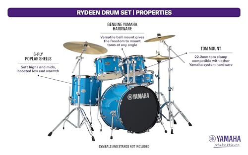 Yamaha Rydeen 5pc Shell Pack with 22" Bass Drum, Mellow Yellow