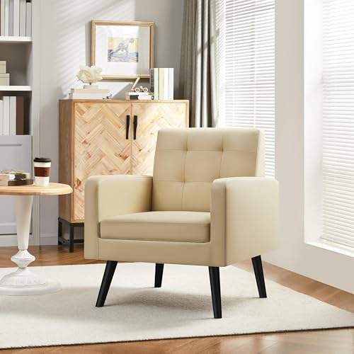 Yaheetech Mid-Century Accent Chairs, PU Leather Modern Upholstered Living Room Chair