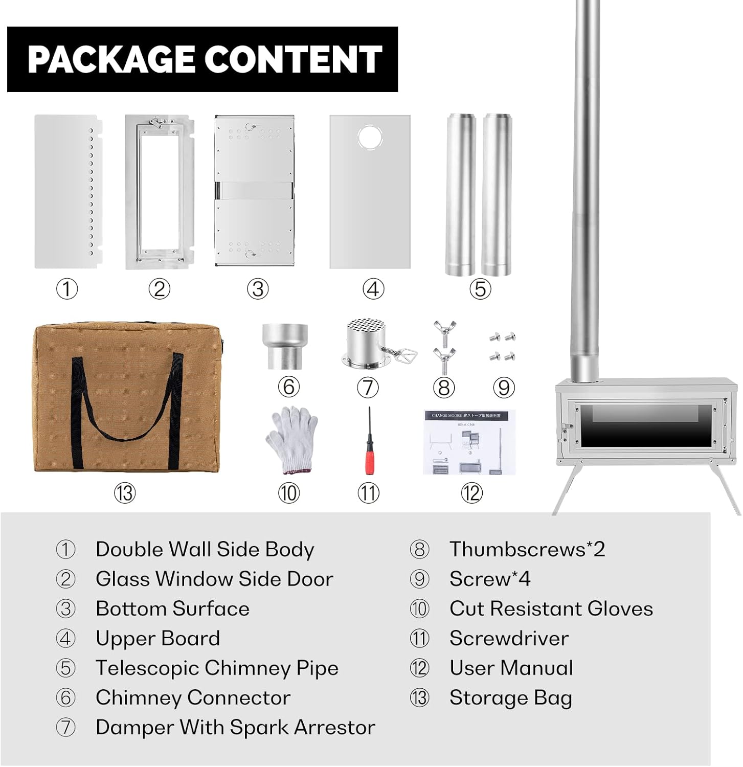 Fastfold Hot Tent Stove with Reinforced Body, Portable Wood Burning Stove with Secondary Combustion