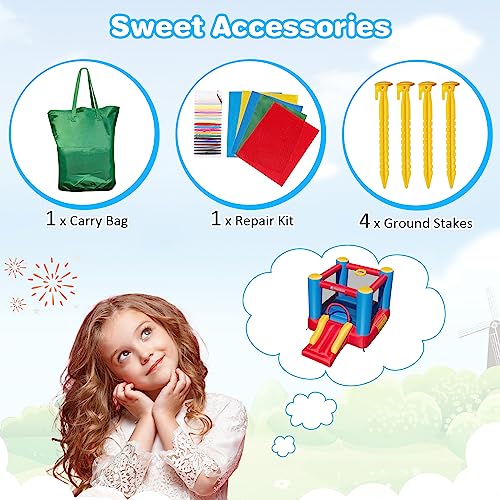 OLAKIDS Inflatable Bounce House, 3 in 1 Kids Jumping Castle with Large Bouncing Area, Slide, Basketball Rim