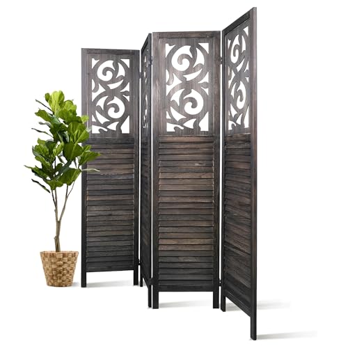 Osparple Room Divider with Shelves 6 Panel Wooden Folding Room Dividers Privacy Screen Wall Divider for Room Separation for Office and Apartment