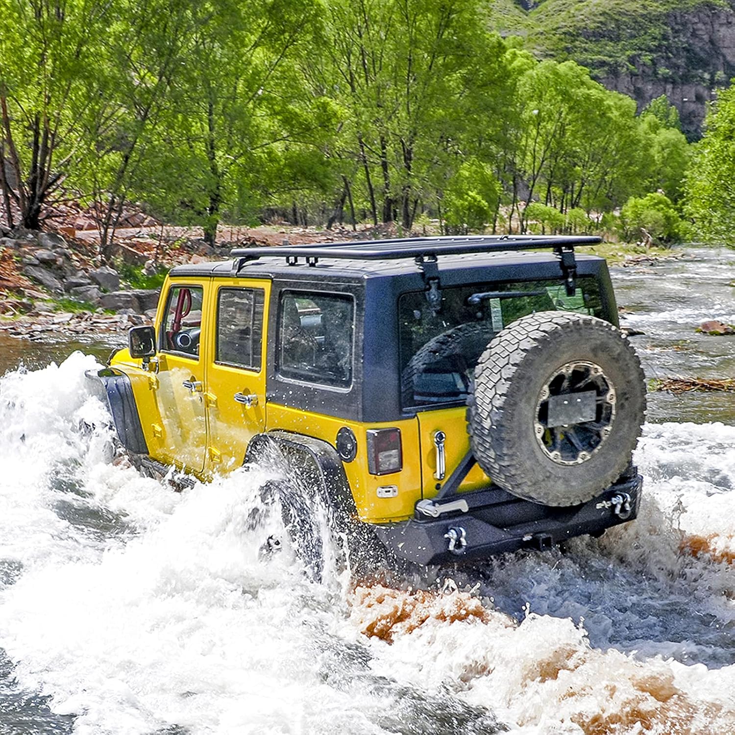 EAG JK Bumper Combo Front and Rear Bumper with Tire Carrier Fit for 2007-2018 Wrangler JK