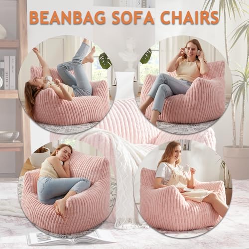 Giant Bean Bag Chairs for Adults with Filling Plush Fluffy Bean Bag Chairs for Teens with Armrests Comfy BeanBag Lazy Couch Sofa Chair for Bedroom