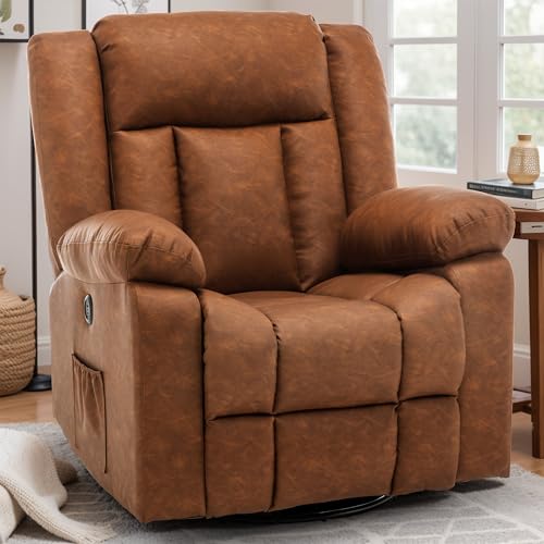 Rocker Recliner Chair, Glider Recliner Chairs for Adults, 360° Swivel Recliner with Massage and Heating