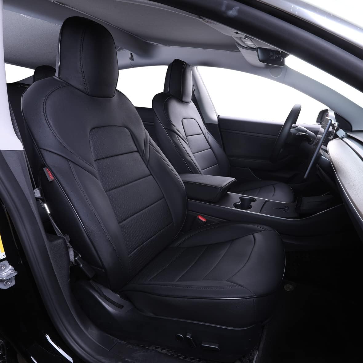 EKR Custom Fit Full Set Car Seat Covers for Select Tesla Model 3 2017 2018 2019 2020 2021- Leatherette (Black)
