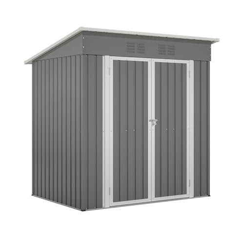 6x4 ft Small Outdoor Metal Storage Shed with Floor Frame & Lockable Door, Heightened Entry Garden Tool Shed for Backyard, Durable Galvanized Steel