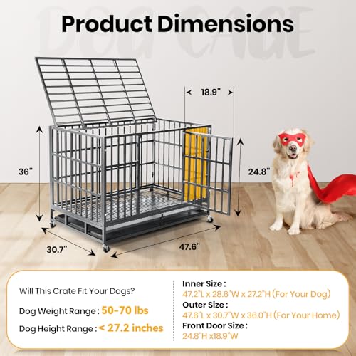 Oranland 48 inch Heavy Duty Indestructible Dog Crate,2025 New Upgraded Reinforced Baseplate for Large Dogs