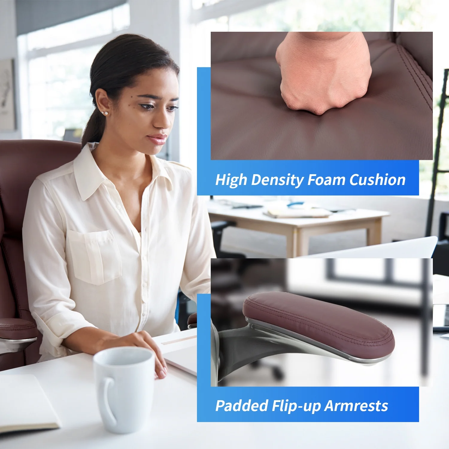 PayLessHere Big and Tall Office Chair 400lbs Adjustable Executive Leather Desk Chair with Armrest Computer Desk Chair Rolling Swivel Computer Pu