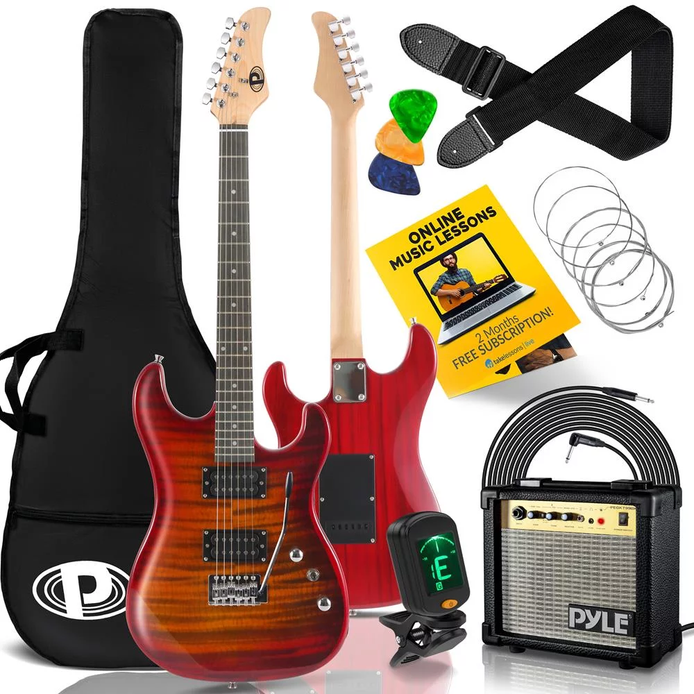Pyle Beginner Electric Guitar Kit with Amp - Starter Kit Full Size 39" Instrument Package with Humbucker Pickups. - Curated Treasures Market