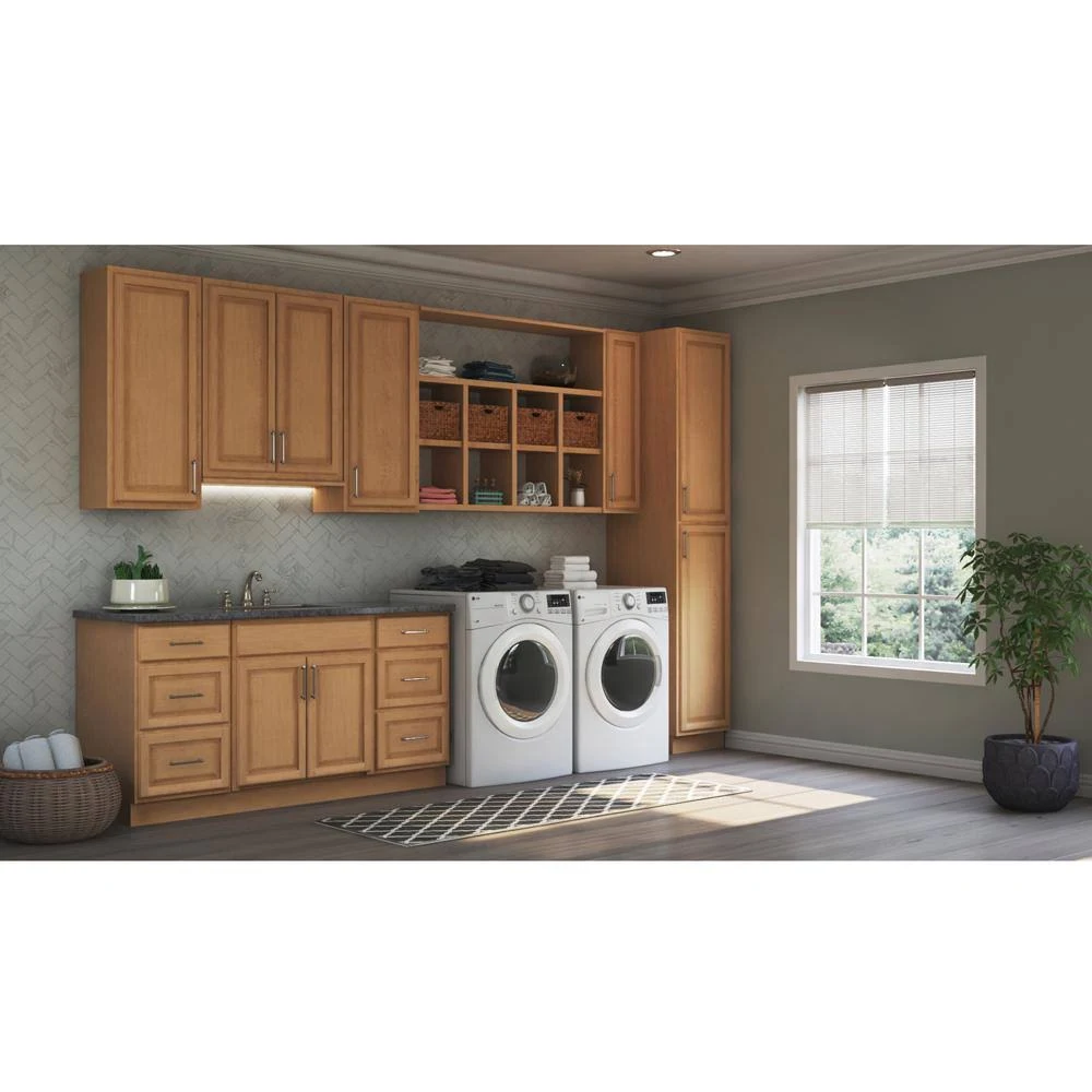 Hampton Bay Hampton Assembled 30x12x12 in. Wall Bridge Kitchen Cabinet in Medium Oak