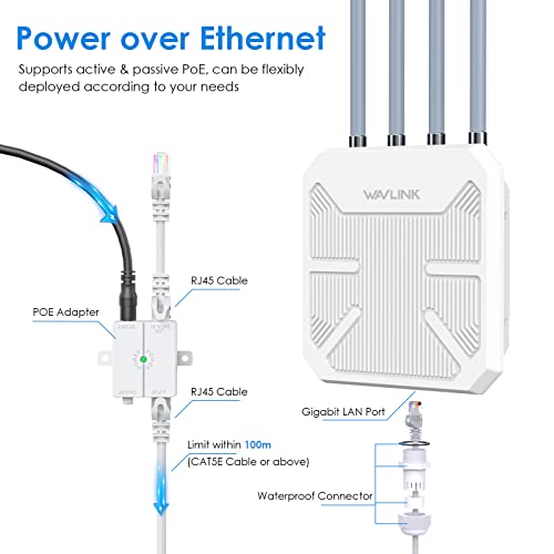 WAVLINK AX3000 Outdoor WiFi 6 Extender Long Range, WiFi 6 Outdoor Wireless Access Point, Support Active PoE, 4x8dBi Antennas,Outdoor WiFi Solution